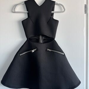 UNIF Black Cutout Flared Mini Dress with Zipper Details